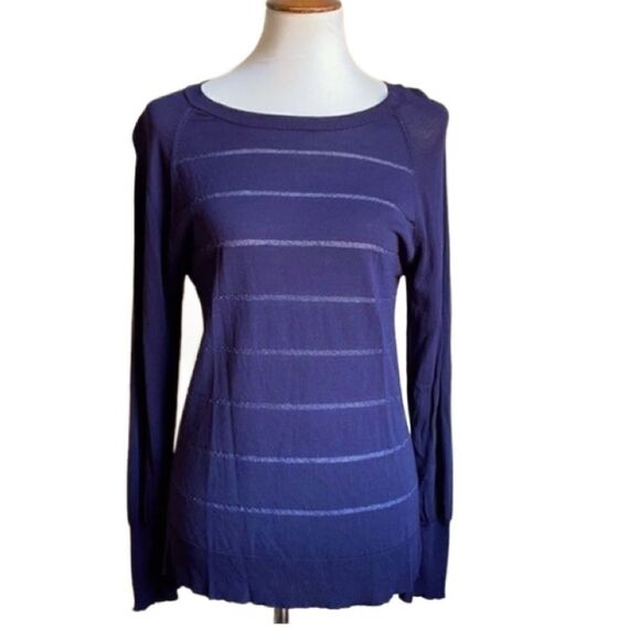 Seventy Sergio Tegon Navy Long Sleeve Top with Horizontal Stripes Size:4 - Picture 1 of 9